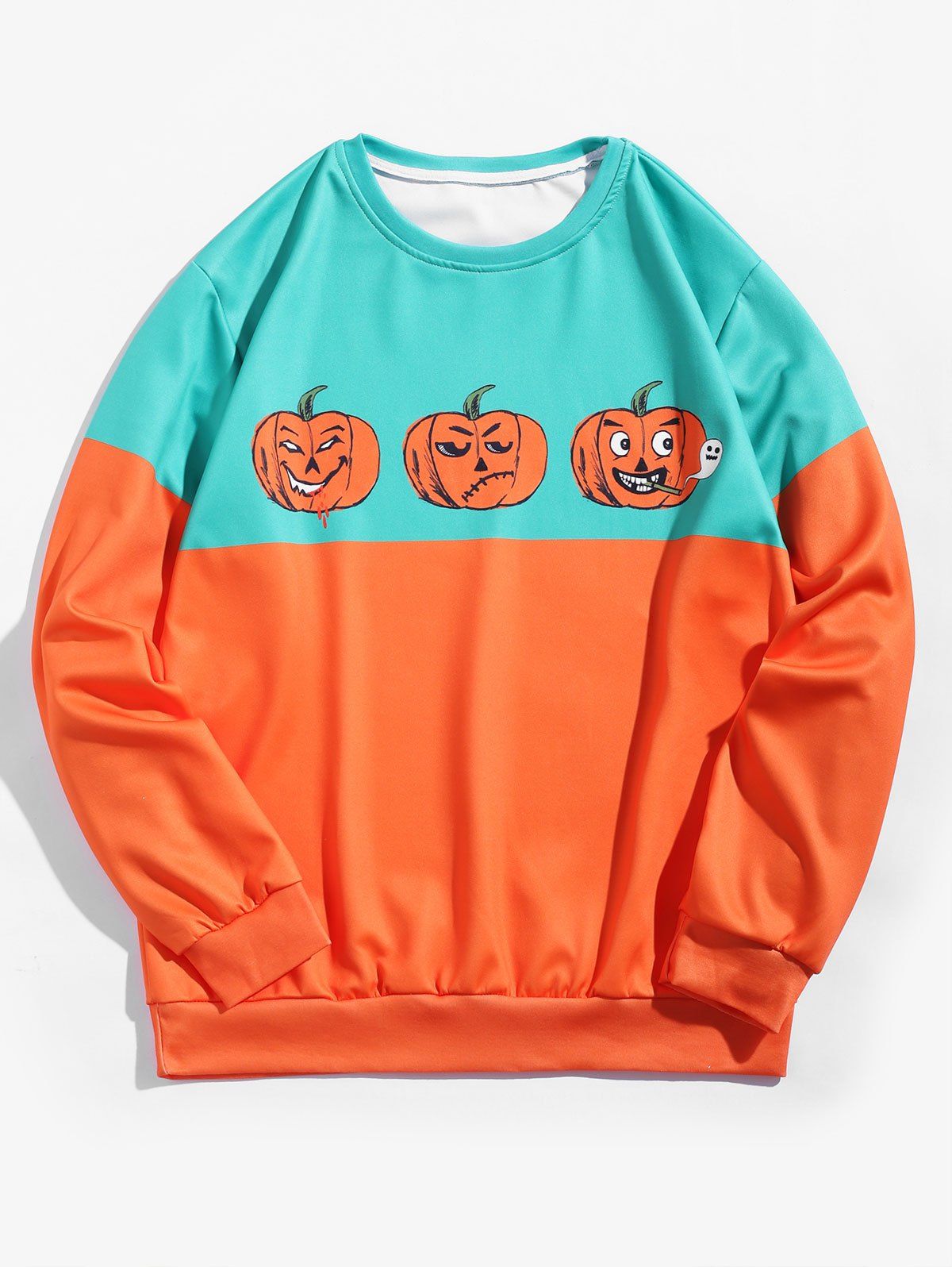 

Halloween Pumpkin Print Contrast Crew Neck Sweatshirt, Multi