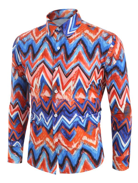 Chemise Zigzag Imprimé à Manches Longues - multicolor L