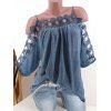 Blouse Panneau en Dentelle à Epaule Dénudée de Grande Taille - Bleu 2X