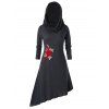 Robe à Capuche Asymétrique Brodée de Grande Taille - Gris Carbone L