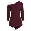 Cowl Neck Zippers Asymmetric Knitwear - RED WINE S