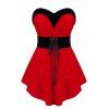 Haut Sans Bretelle de Noël Bicolore Grande Taille en Velours à Lacets - Rouge 1X