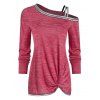 T-shirt Teinté Tordu en Avant à Col Oblique - Rouge Vineux M