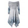 Robe Graffiti Pliée Mouchoir Convertible à Epaule Dénudée Grande Taille - Nuage Gris 4X