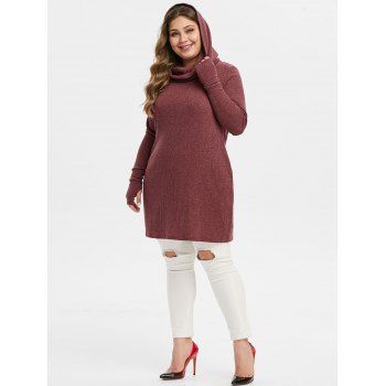 

Plus Size Solid Turtleneck Tunic Sweater, Red wine