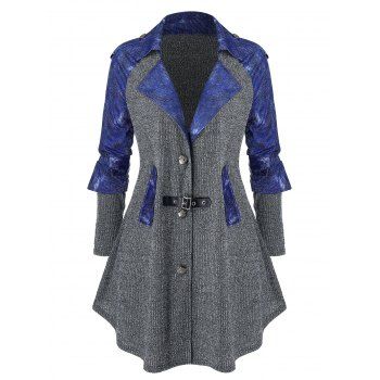 

Plus Size Raglan Sleeve Contrast Denim Marled Knit Coat, Carbon gray