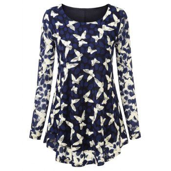 

Plus Size Butterfly Lace Curved Blouse, Deep blue