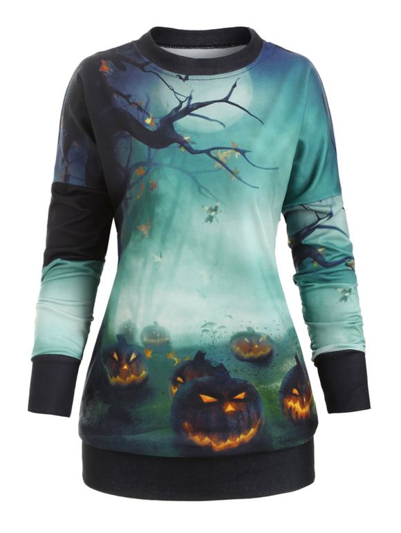 Sweat-shirt d'Halloween Crâne et Citrouille Imprimés Grande Taille - multicolor M