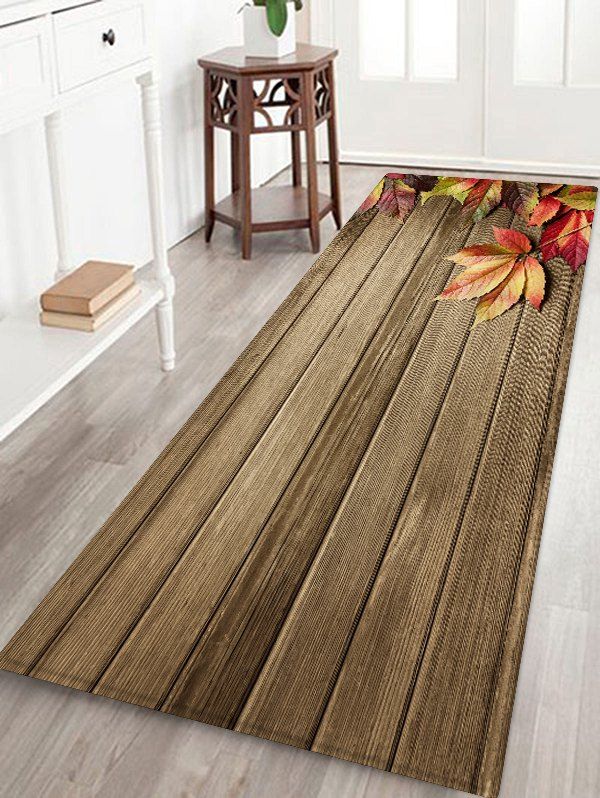 

Maple Leaf Wooden Pattern Floor Rug, Dark khaki