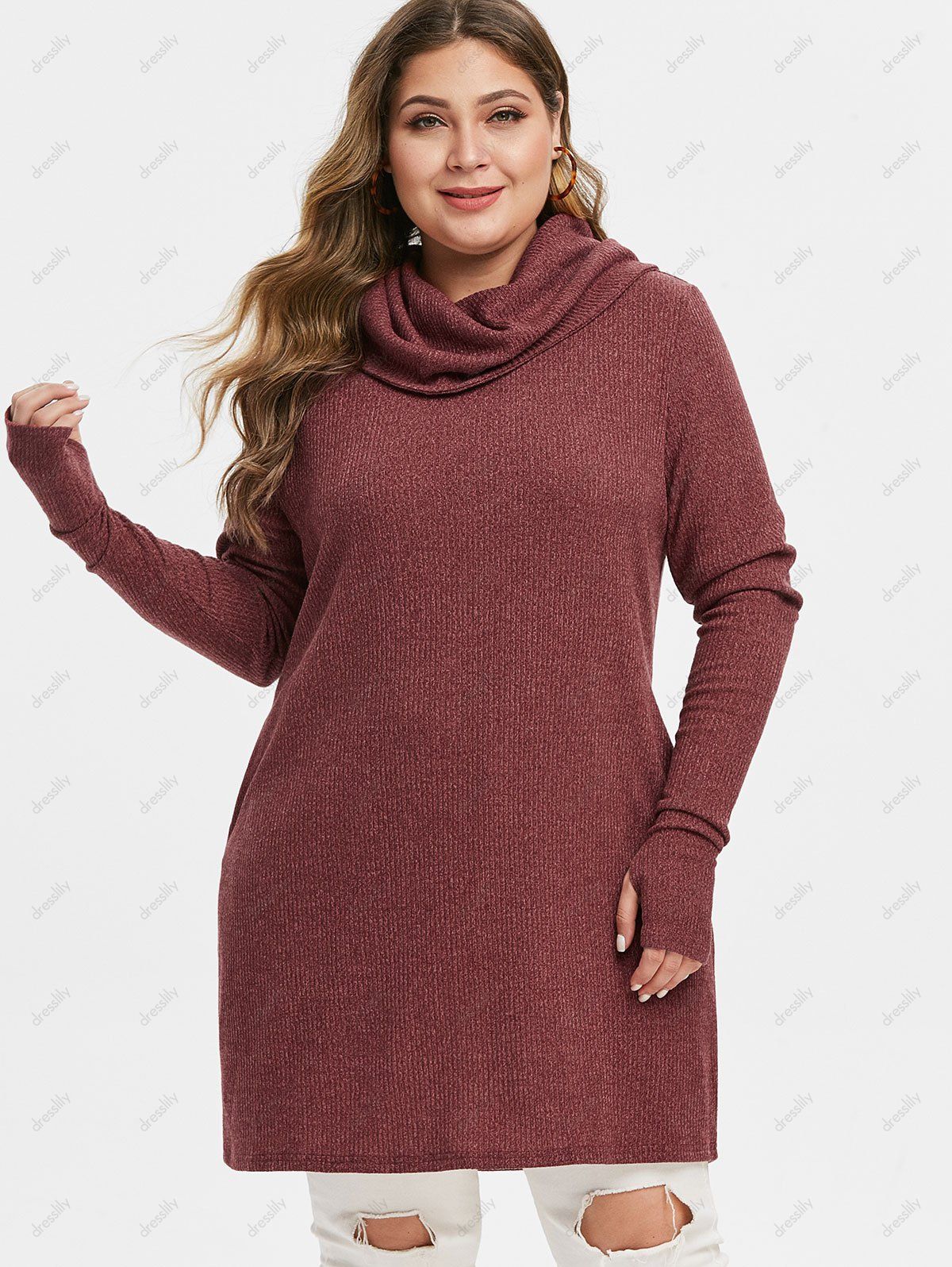 plus size red tunic sweater