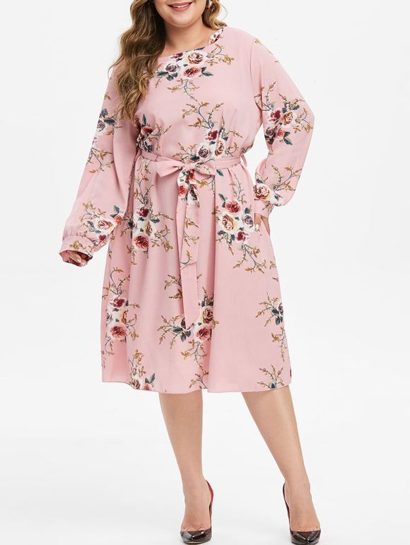 Robe Mi-Longue Fleurie Imprimée Grande Taille Style Bohémien - Rose 4X