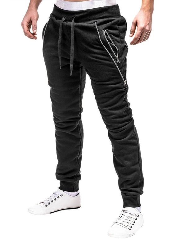 Pantalon de Jogging de Sport Zip Design - Noir M