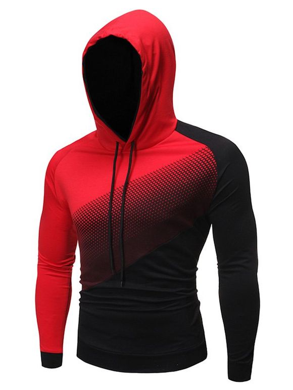 Sweat à Capuche en Blocs de Couleurs Jointif à Manches Raglan à Pois - Rouge L