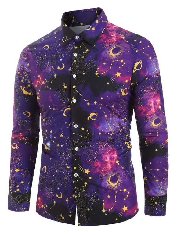 Chemise Boutonnée Galaxue Etoile Imprimées à Manches Longues - multicolor A L
