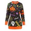 Sweat-shirt d'Halloween Crâne et Citrouille Imprimés Grande Taille - multicolor A 2X