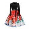 Robe de Soirée Ceinturée Flocon de Neige et Cerf Imprimés - Rouge M