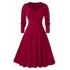 Robe Mi-Longue Superposée de Grande Taille à Col en Forme de Cœur - Rouge Vineux 2X