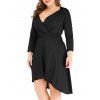 Cross High Low taille froncée Taille Plus Surplice Robe - Noir 1X