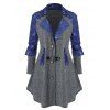 Plus Size Raglan Sleeve Contrast Denim Marled Knit Coat - CARBON GRAY 3X