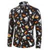 Chemise d'Halloween Boutonnée Citrouille et Chat Imprimés à Manches Longues - Noir XL