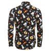 Chemise d'Halloween Boutonnée Citrouille et Chat Imprimés à Manches Longues - Noir 2XL