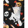 Halloween Pumpkin and Cat Print Button Up Long Sleeve Shirt - BLACK 2XL