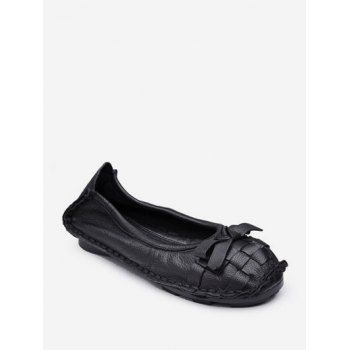 

Braid Round Toe Bowknot Slip On Flat Shoes, Black