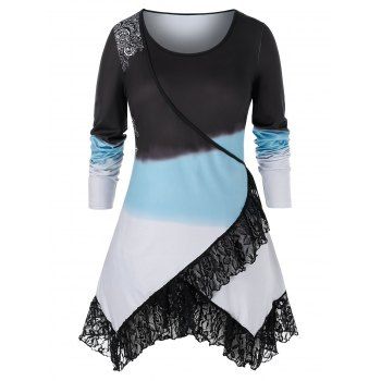 

Plus Size Printed Lace Insert Tunic T Shirt, Multicolor
