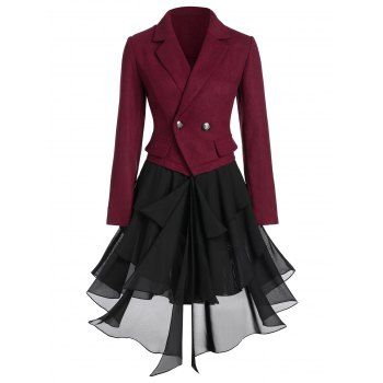 

Asymmetric Lapel Contrast Coat, Multicolor a