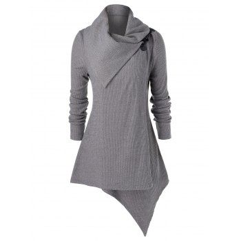 

Plus Size Buckle Asymmetrical Knitwear, Gray