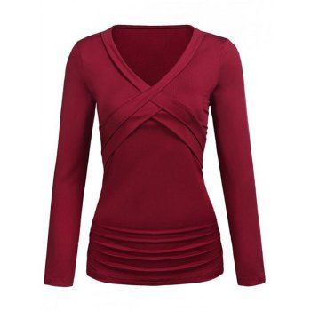 

Plus Size Ruched Crossover T Shirt, Red wine