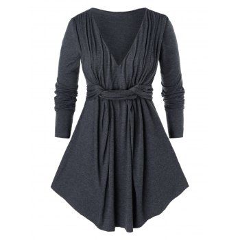 

Plus Size Front Twist Marled Curved T Shirt, Dark gray