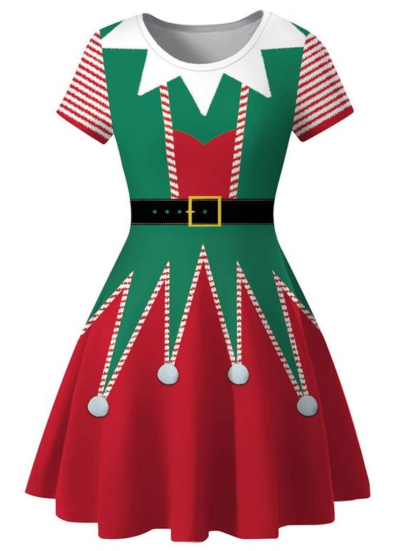 Robe de Noël Longueur à Genou 3D Imprimé - multicolor A L