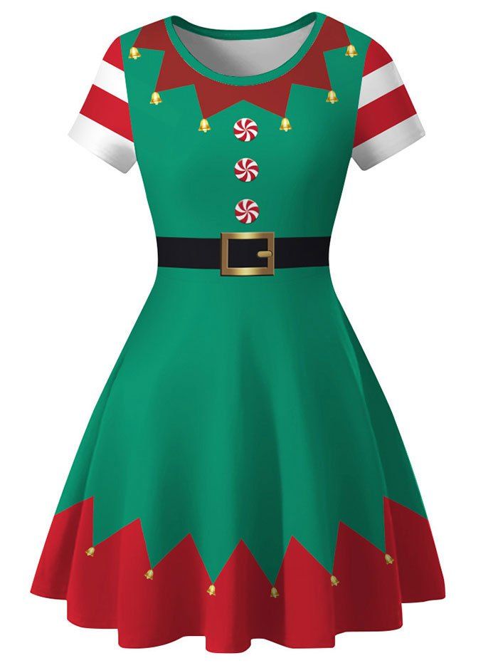 Christmas 3D Print Knee Length Dress - multicolor C S