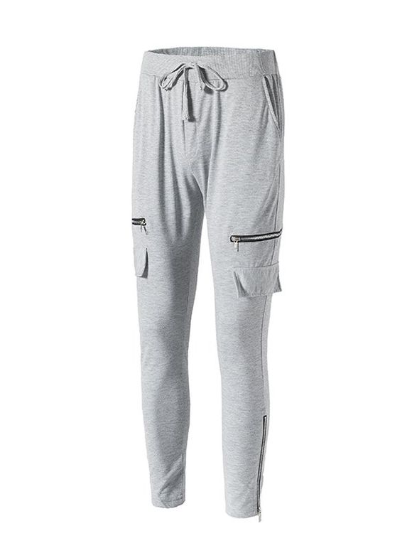 Pantalon de Sport Long Zip Design à Cordon - Gris Clair M