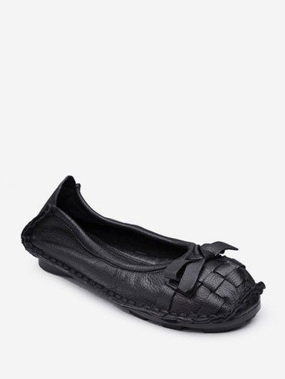 Chaussures Plates Tressées à Bout Rond avec Nœud Papillon - Noir EU 38