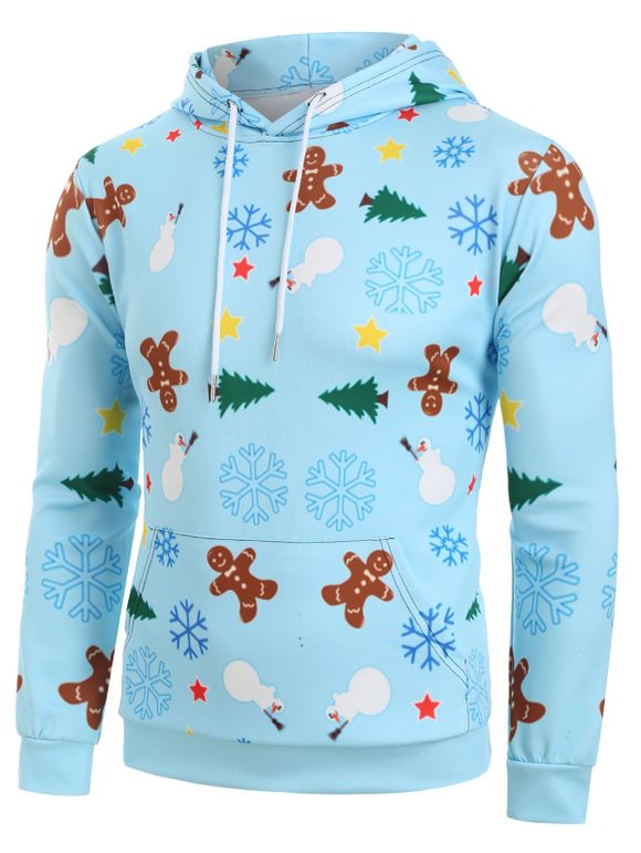 Sweat à Capuche Flocon de Neige Bonhomme de Neige et Père Noël Imprimés à Cordon - Bleu Oeuf de Robin 3XL