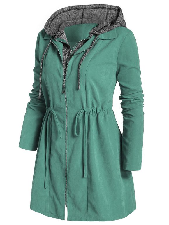 Manteau à Capuche Zippé Teinté Grande Taille - Bleu Vert Ara 3X
