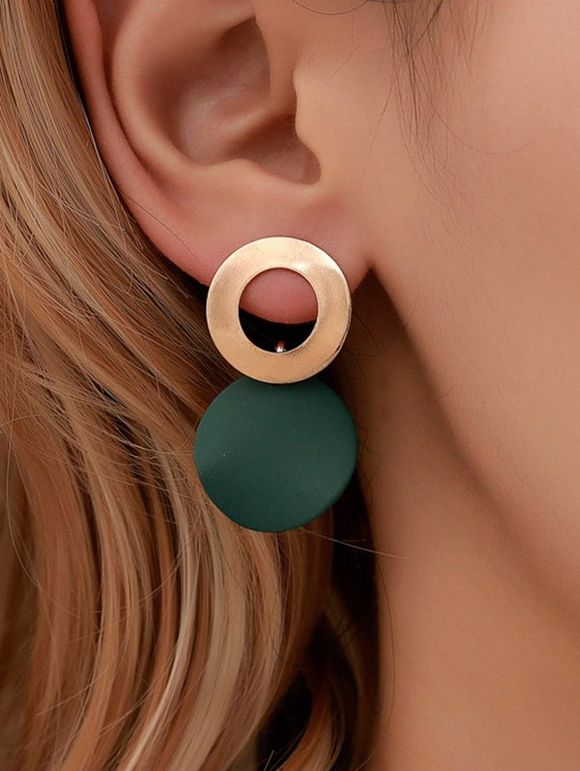Boucles d'Oreilles Cercle Géométriques en Alliage - Vert Foncé 