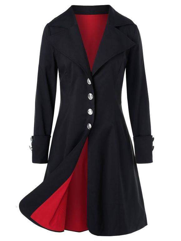 Manteau Simple Boutonnage Grande Taille à Revers - Noir 4X