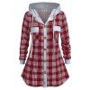 Chemise à Carreaux à Capuche Boutonné Grande Taille - Rouge Vineux L
