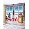Tapisserie de Noël Motif de Fenêtre Bonhomme de Neige - Ciel Bleu Foncé W79 X L59 INCH