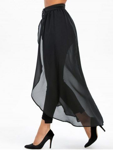 Buckle Strap High Slit See Through High Low Maxi Skirt