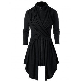 

Plus Size Asymmetrical Solid High Collar Coat, Black