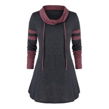 

Plus Size Contrast Turn-down Collar Tunic T Shirt, Carbon gray
