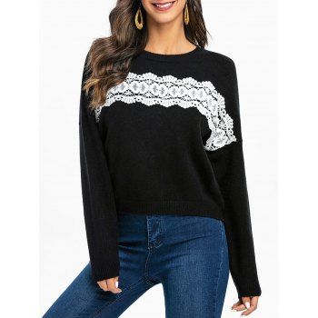 

Guipure Lace Drop Shoulder Jumper Sweater, Black