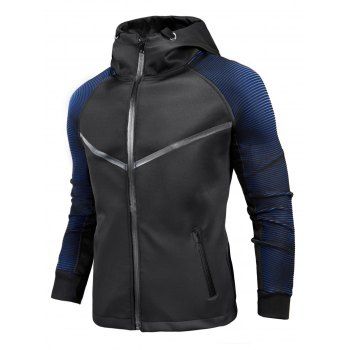 

Striped Raglan Sleeve Zip Up Hoodie, Blue