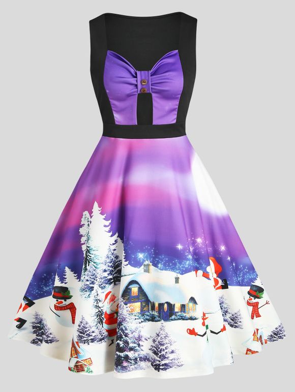 Keyhole Christmas Tree Santa Claus Dress - PURPLE AMETHYST L