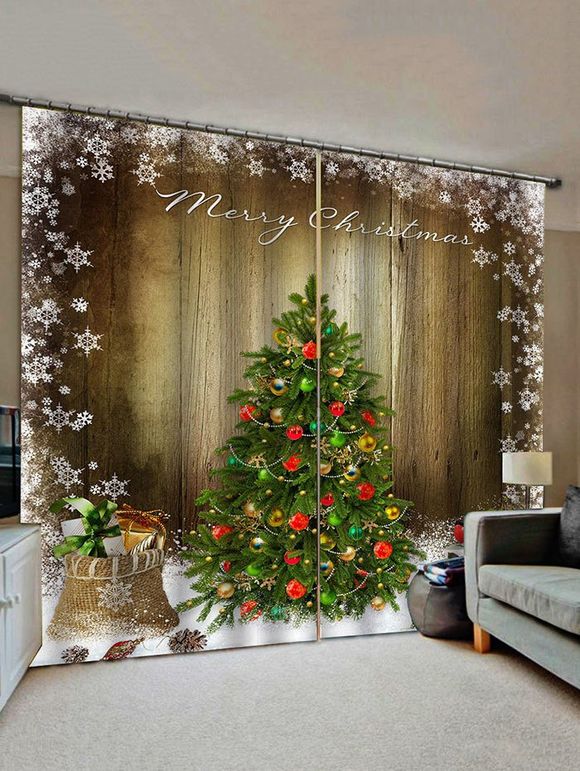Rideaux de Fenêtre Joyeux Noël Motif de Cadeaux et de Bois - multicolor W28 X L39 INCH X 2PCS