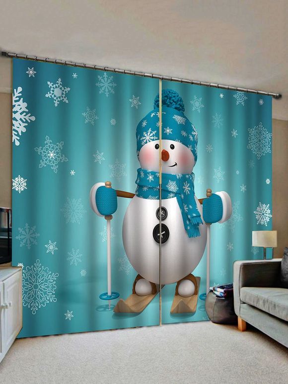 Rideaux de Fenêtre de Noël Motif Bonhomme de Neige et Flocon de Neige - multicolor W28 X L39 INCH X 2PCS